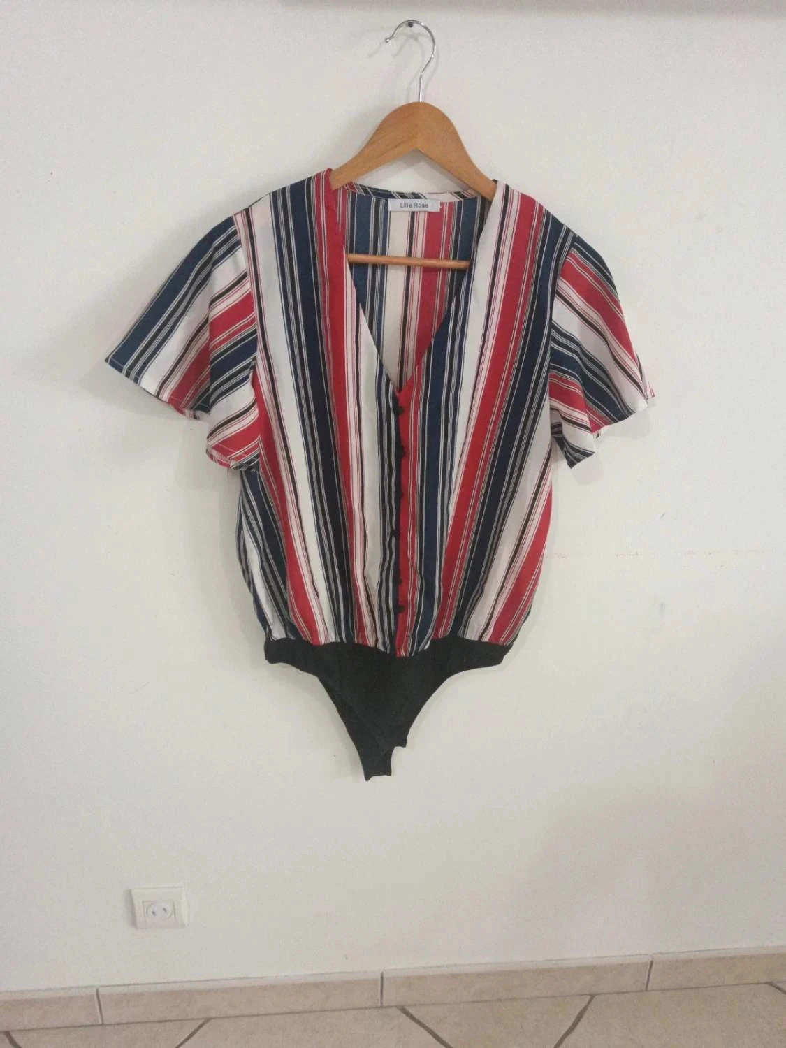 C131 bodie rayé Lilie rose S/M